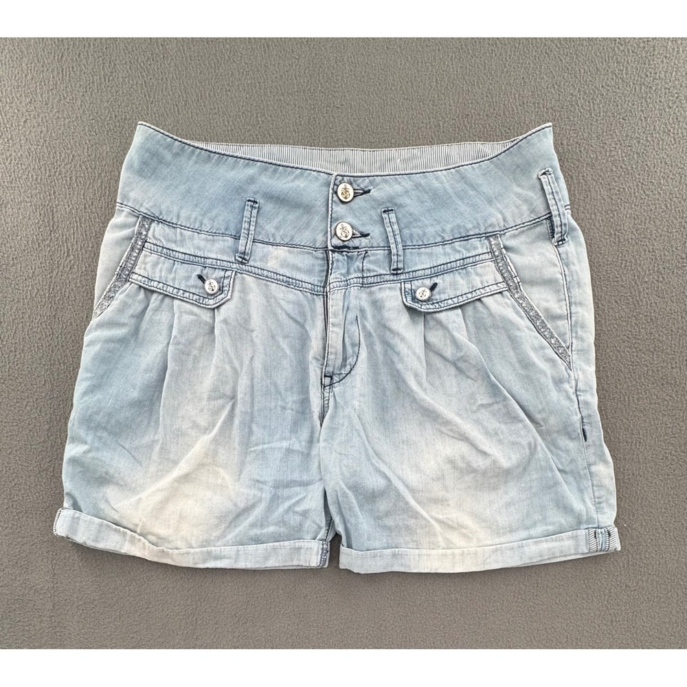 Zara TRF Denim Short Sz High Waisted Pleated Cuffed Y2K Retro Indie Sailor Boho